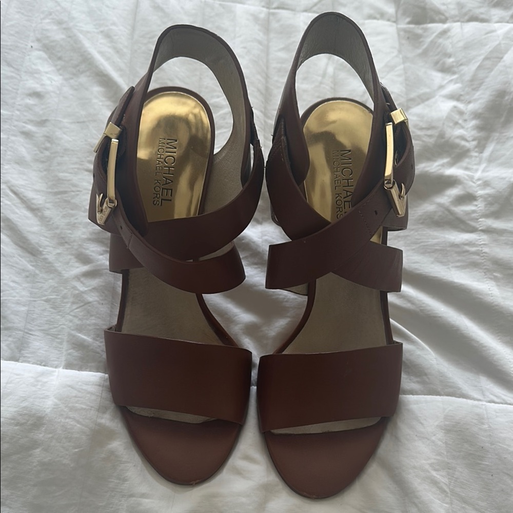 Michael Kors Gold and Brown Sandals